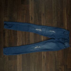 Womens Distressed Skinny Jeans Size 0 Medium Wash Ripped Stretch Denim